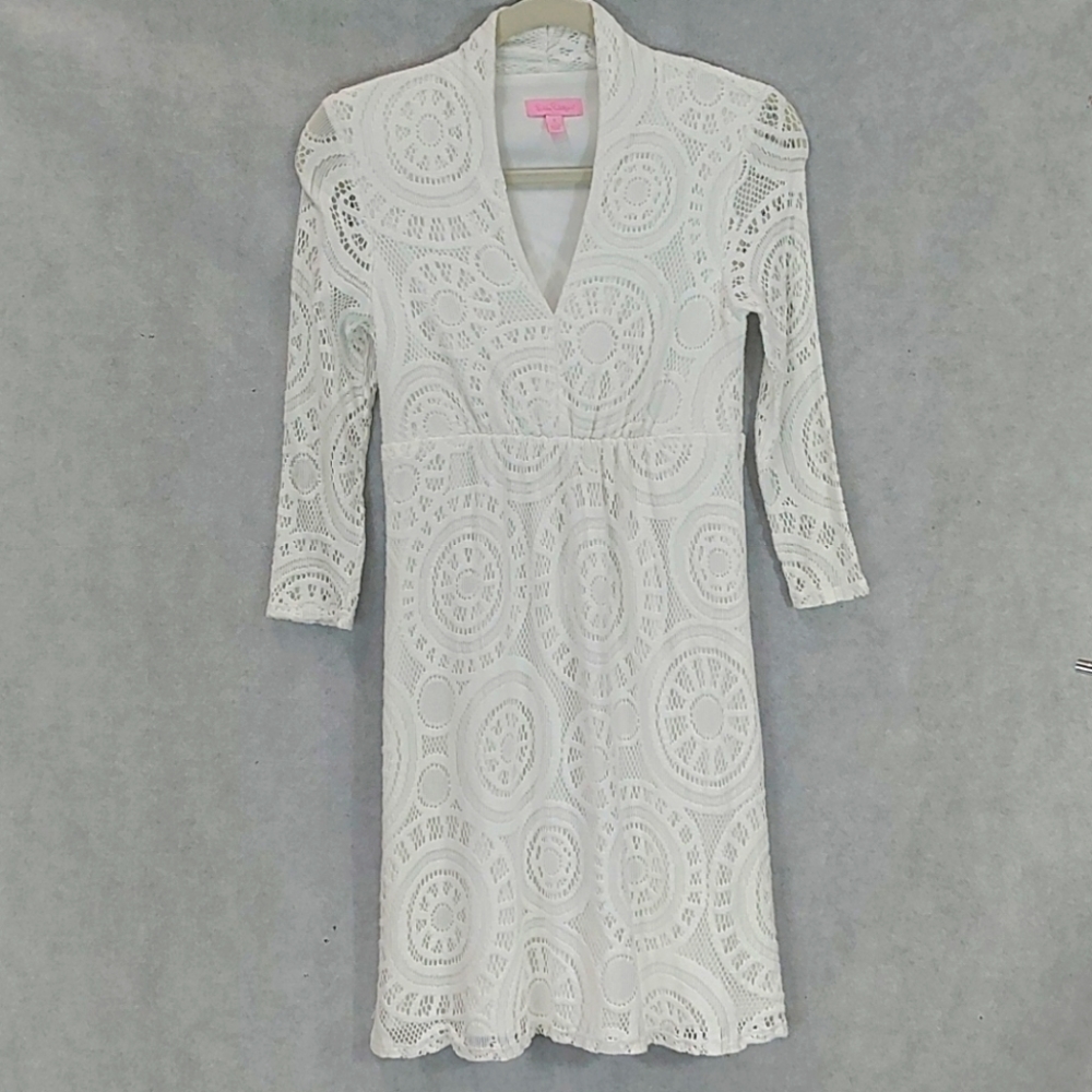 Lilly Pulitzer White Lace Long Sleeve Mini Dress S